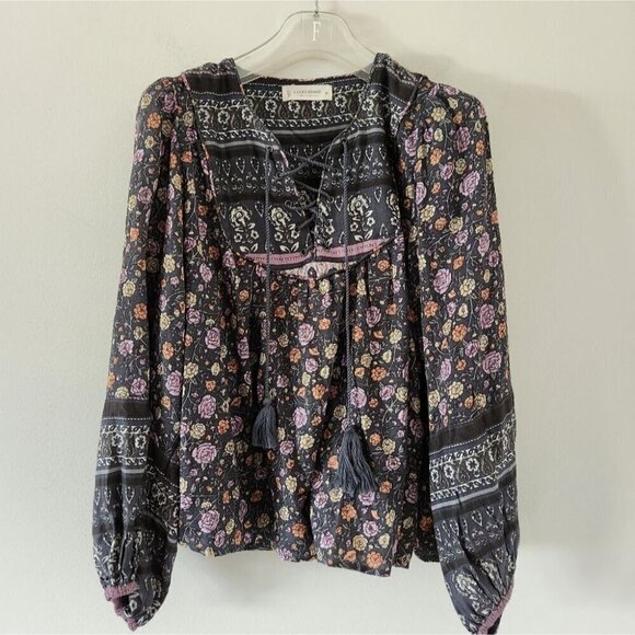 LUCKY BRAND | Floral boho blouse gray sz XS - Picture 2 of 4